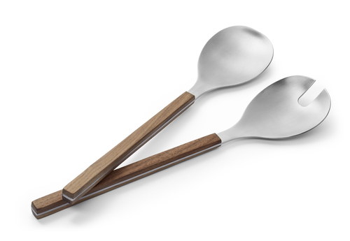Brick Walnut & Stainless-Steel Salad Server Set (2-Piece)